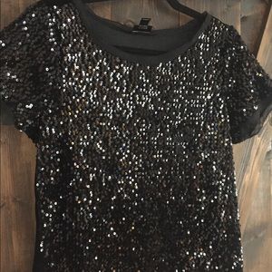 Black Sequined + Velvet Top
